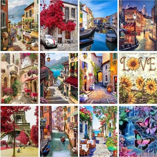 DIY 5D Landscape Diamond Painting City Scenery Full Circle/Full Square Rhinestone Embroidery Kit Mosaic Wall Decoration