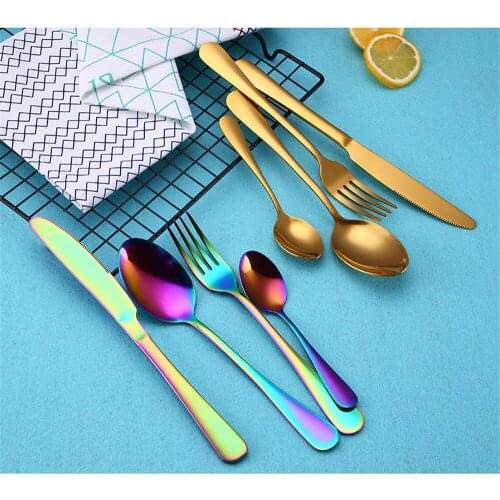 Vintage 304 Stainless Steel Black Rose Gold Blue Cutlery Tableware Set Dinnerware Sets Dinner Knife Fork Teaspoon 4pcs