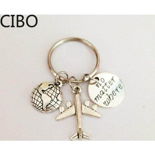 2019 New Travel Earth Airplane Keychains No Matter Where Pendant Keyring Friendship Best Friend Jewelry Diy Handmade