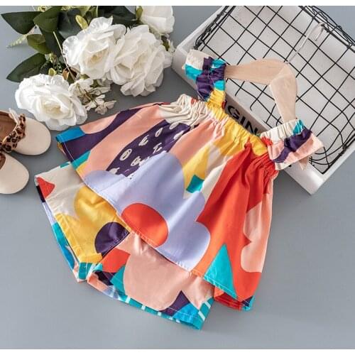 2021 Summer New Girl Baby Clothes Set Suspender Top Shorts Suit For Girls Baby Cloth 1 Year Birthday Kids Outfit Thin cool Sets