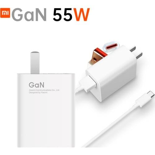 Original Xiaomi GaN Travel Charger 55W 1/2 Size 11V 5A Max For Mi 11 Cable USB Type-C Output PD Quick Charge 5V/9V=3A 20V=2.5
