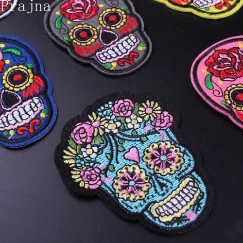Prajna Iron On Patches Hippie Skull Patch Embroidered Patches For Clothing Applique Fabric Garment DIY Apparel Accessories Badge