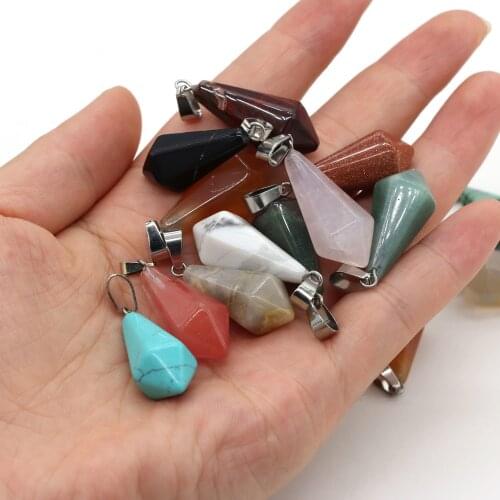 Natural Stone Pendant Rose Quartzs Red Agates Polygonal Rhombus Shape Pendants For Women Making DIY Jewelry Necklace Size13x28mm