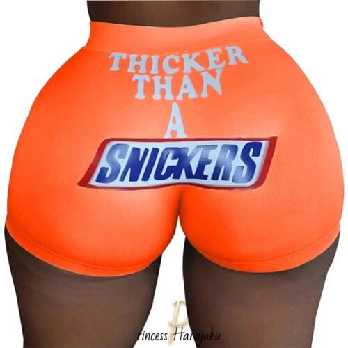 Plus Size Casual Women Breathable Candy Shorts Thicker Than A Snickers Printed Sexy Shorts Club Fitness Booty Snack Shorts