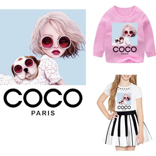 Cool Dog Girl Iron On Patches For Clothing Thermal Stickers For Girls Clothes Printed Decor Heat Transfer Patch T-Shirt Bags DIY