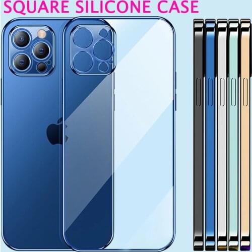 Luxury Square Frame Plating Transparent Phone Case For iPhone 12 11 13 Pro XS Max Mini X XR 7 8 6 Plus SE 2 Clear Silicone Cover