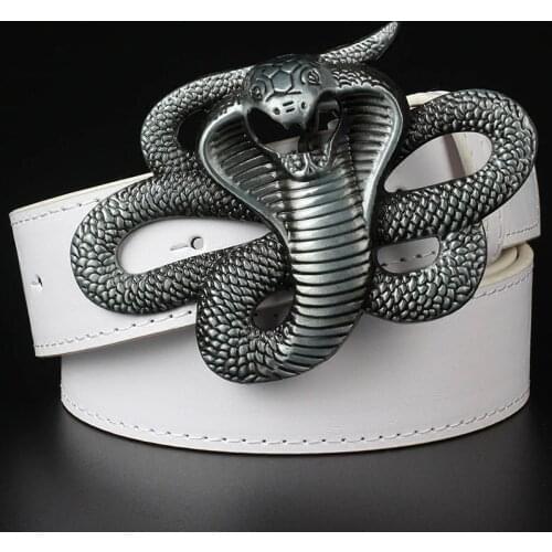 Men fashion belt Snake leather belt cobra buckle punk rock style big king cobra belt Personality show Decorative waistband