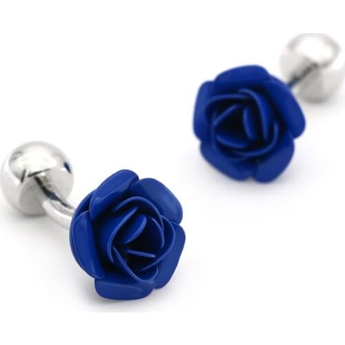 Rose Cuff Links For Men Romantic Design Quality Brass Material Blue Color Cufflinks Wholesale&retail