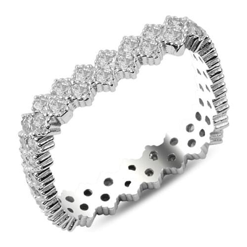 Silverlina Silver 2 Row Zircon Cubic Zirconia Square Tamtur Ring