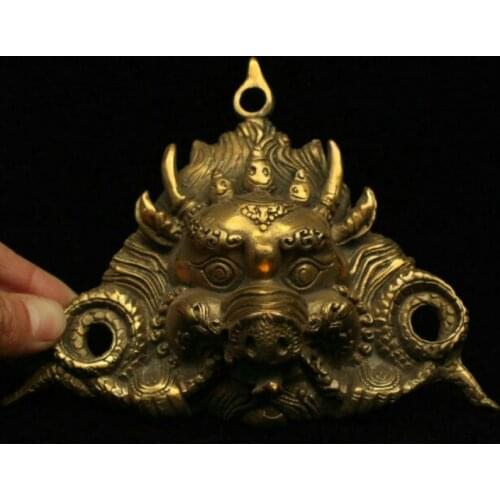 Tbet Buddhism Temple Brass Buddha Yamantaka Yama Dharmaraja Statue Hang Mask Collection Ornaments Statues for Decoration