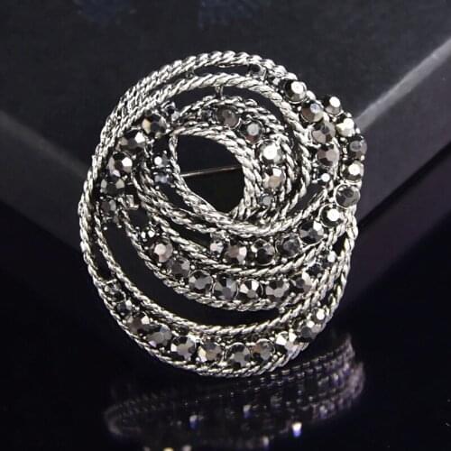 Vintage Fashion Stunning Black Crystal Rhinestone Wedding Bouquet Brooch For Women Hot Selling Jewelry Pin