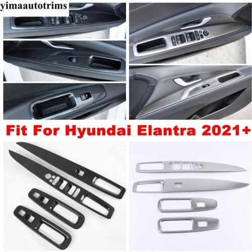 Inner Door Window Glass Panel Armrest Lift Switch Button Cover Trim Stainless Steel / ABS Interior Kit For Hyundai Elantra 2021