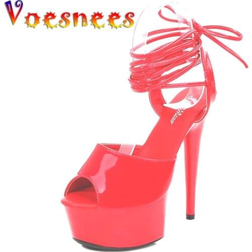 Voesnees Women Shoes For Party Fish Mouth Wedding Shoes Bride 15cm 17cm High Heels Sexy Platform Sandals Thin Heels Ankle Strap