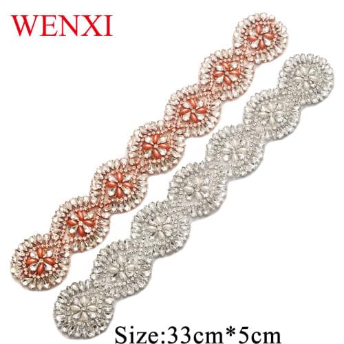 WENXI 30PCS Wholesale Hand Beaded Sewing beaded Crystal Rhinestone Applique Patch For Dresses Headband DIY Iron On WX878