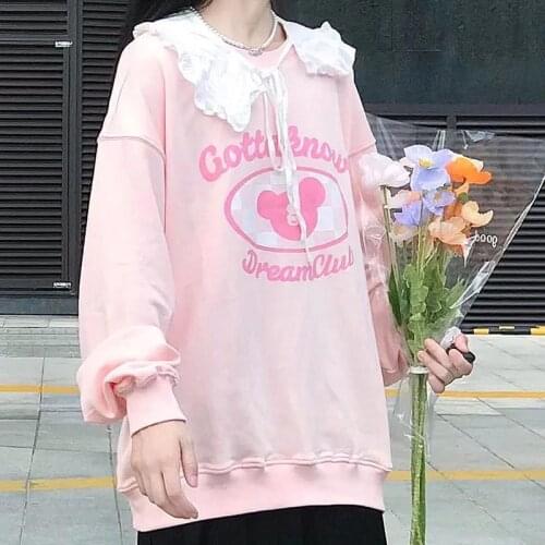 Japanese Fashion Girl Cartoon Pink Tops Sweatshirts Kawaii Clothes for Teens 2021 Autumn New Harajuku Oversized Pullovers Casual