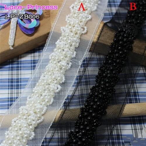 1 yard 2CM white black fabric bright drillclothing accessories collar flower DIY handmade beading Braid lace trim fabric ZB006