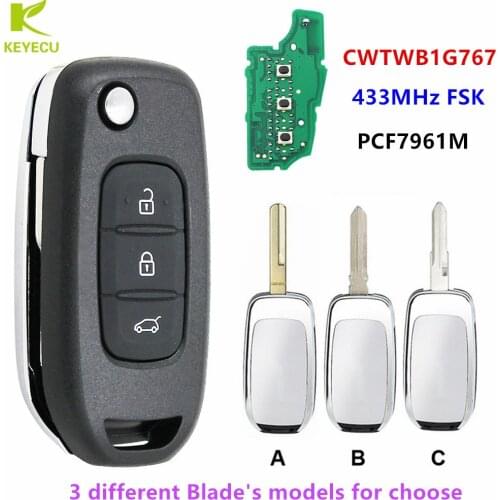 KEYECU Replacement Remote Flip Key 433MHZ PCF7961 Chip for Renault Captur/Megane 3 Symbol Kadjar Kaptur (Russia) FCC: CWTWB1G767