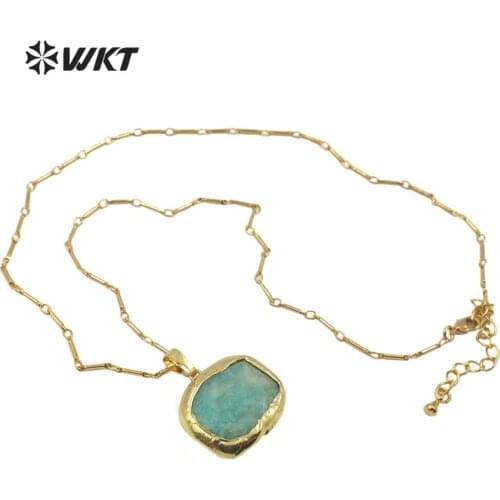 WT-N1184 natural strawberry amazonite methyst stone Necklace purple brown cyan quadrilateral gold Necklace women fashion Jewelry