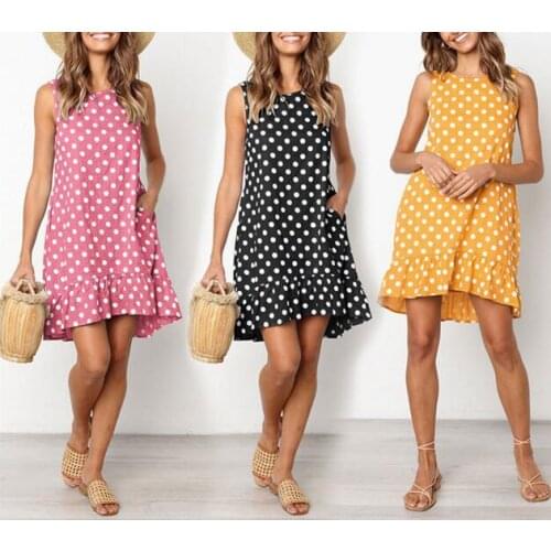 Strapless shoulder Polka Dot Dress Women Boho Beach Party Chiffon Summer Dress Elastic Waist Dot Casual Elegant Knee Dress