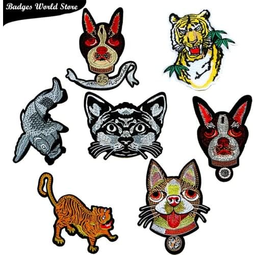 Animal Decorative Patch Husky Dog Cat Fish Tiger icon Embroidered Applique Patches For DIY Iron on Stickers Badges on backpack