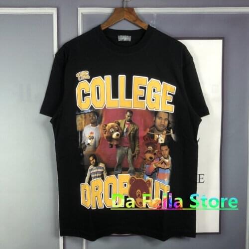 2021SS Kanye West T shirt College Dropout Music Album Tee Men Women High Quality Pattern Print Washed Tops Hip Hop Short Sleeve
