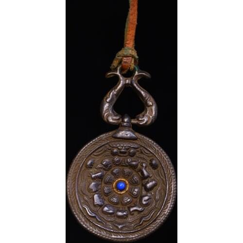 4"Tibet Buddhism Old Bronze mosaic gem Jiugong Bagua Amulet Zodiac Pendant amulet Exorcism