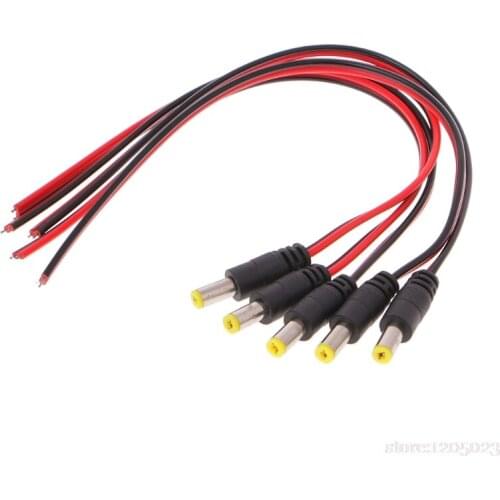 5 Pcs 5.5x2.1mm Male DC Power Plug Connector CCTV PSU Pigtail Cable Jack 12V