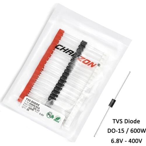 50Pcs TVS Diode DO-15 (DO-204AC) 600W P6KE6.8CA P6KE15CA P6KE18CA P6KE33CA P6KE36CA P6KE400CA 6.8V 15V 18V 33V 36V 400V Axial