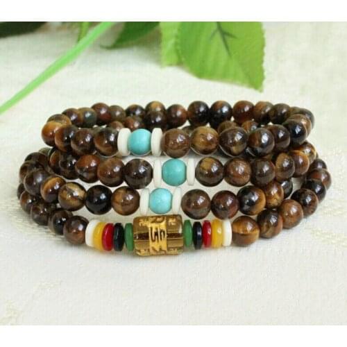 6mm Tibetan Buddhism 108 Tigers eye Prayer Bead Mantra Mala Necklace