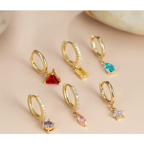 Rainbow Zircon Stone Wedding Earrings 6pcs Female Luxury Crystal Geometry Earrings Set Trendy Gold Color Hoop Earrings For Women