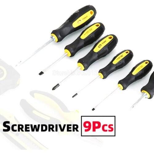 9 Pcs Screwdriver Set Magnetic Phillips Slotted Screw Driver Bits Insulated Rubber Handle For Household Repair Hand Tools