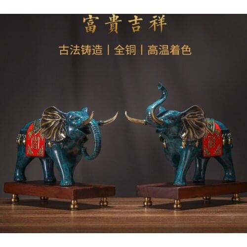 Asan Chinese Thai Pure Copper Brass Elephant Color Art Statue Home Office Decor Money Drawing Fortune Lucky Gift