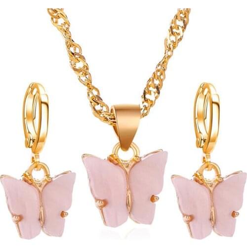 Bohemian Cute Butterfly Necklace For Women Crystal Clavicle Chain 2020 Fashion Female Butterfly Earrings Studs Jewelry Wholesale