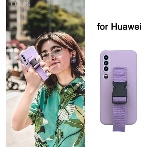 Wristband Bracket Case for Huawei P40 Pro P30 Mate 40 30 Nova 8 7 Honor V40 Canvas Lanyard Liquid Silicone Phone Cover Fundas