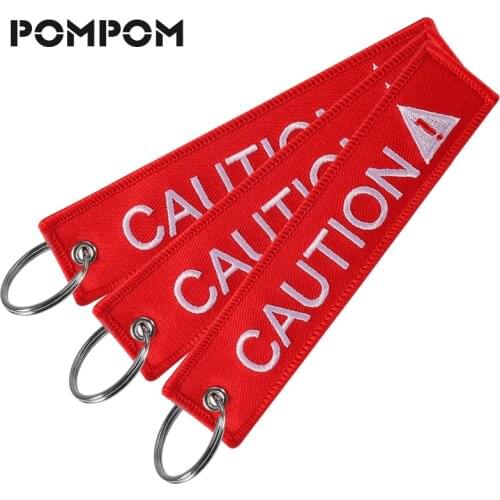 3PCS Red Caution Key Chain Holder for Cars and Motorcycles 1PC 13X2.8cm fabric Customize keychain Ring for cars key fobs Jewelry