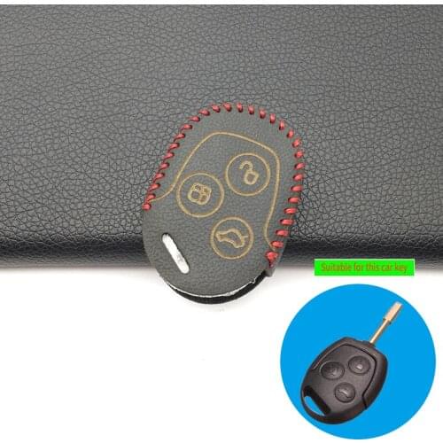 Genuine Leather Car Fob Key Case Cover For Ford Focus Mondeo Festiva Fusion Suit Fiesta KA 3 Buttons Remote Holder Protector