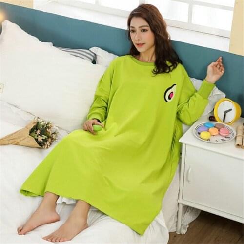 Home Wear Long Sleeve Women Nightgown Fruits Cotton Summer Nightdress Homewear Loose Sleepskirt For Lady Girl new Sleepdress