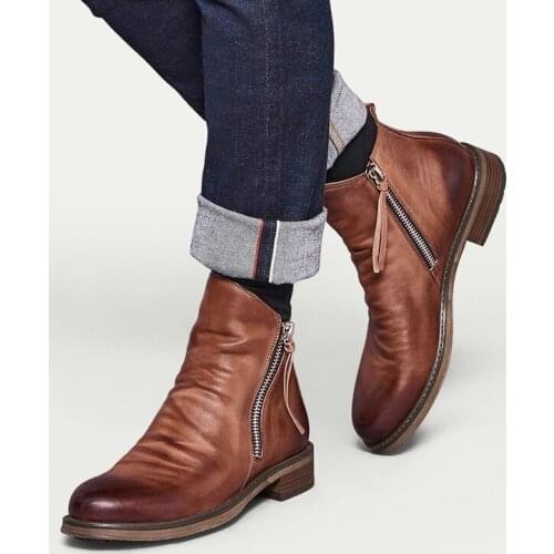 Double Zipper Non-slip Bottom Mens Single Boots Plus Size 38-48 Mens Motorcycle Boots Chelsea Boots Men Leather Dress Shoes