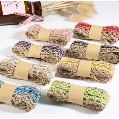 2meter 4cm Natural Jute Burlap Hessian Jute Ribbon Twine Flower Pattern Wedding Party Decoration Burlap Hemp Rope