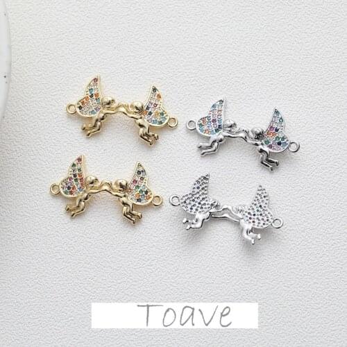 Electroplating double hanging angel inlaid with colored zircon diy hand-made necklace bracelet material accessories