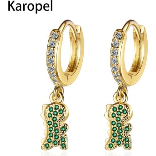 Karopel 925 Sterling Silver Dazzling Cubic Zirconia Dinosaur Hoop Earrings for Woman Girls Kids Prevent Allergy Animal Jewelry