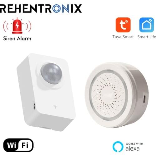 Tuya WIFI Scenario Kit USB PIR Motion Sensor with 100DB Siren Sensor APP Alert Notifications Support Alexa Battery Powered