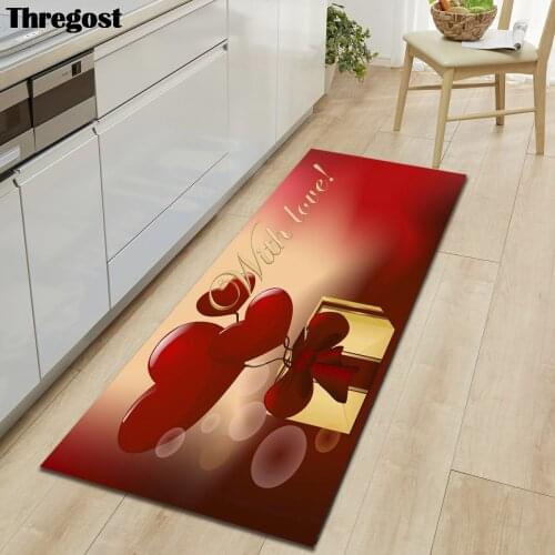 Microfiber Valentines Day Printed Hallway Mat Kitchen Carpet Long Anti-Slip Welcome Door Rug Long Bedroom Living Room Mats Soft