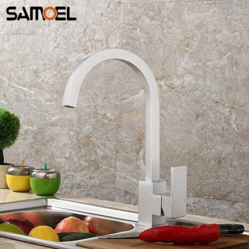 Economic Aluminum Silver Color Deck Mounted Kitchen Sink Faucet Modern Square Kitchen Water Tap Mixer 1229C