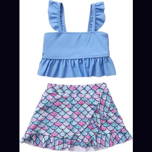 Summer Kids Baby Girl Swimwear Cute Two-Pieces Swimming Suit Ruffles Strap Crop Tops+Skirts Shorts Toddler Baby Beachwear 0-4Y