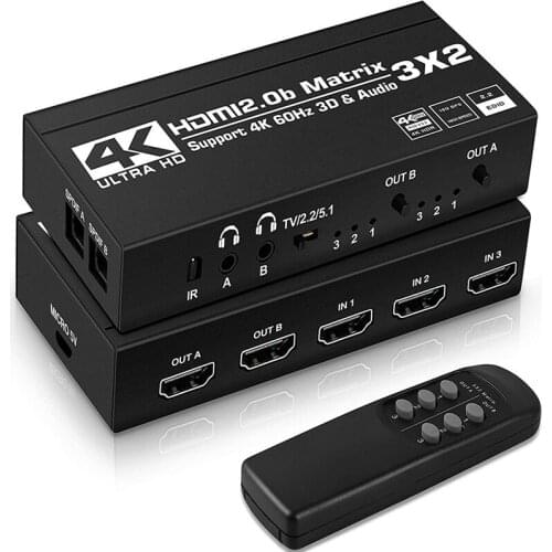 2021 3x2 Matrix Switch Splitter with SPDIF and L/R 3.5mm HDR HDMI Switch 4x2 Support HDCP 2.2 ARC 3D 4K@60Hz for PS5