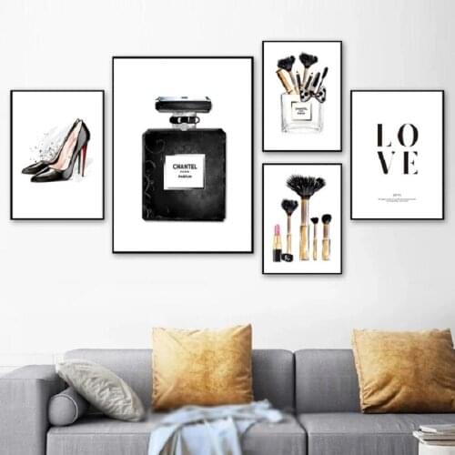 Fashion Perfume Makeup Wall Art Poster High-heeled Canvas Print Love Quotes Art Painting Modern Pictures Living Room Home Decor