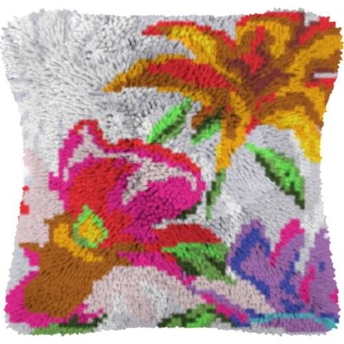 Latch Hook Kits Cushion Colorful Flower Pre-Printed Canvas Crochet Pillow Case Latch Hook Cushion Cover Art & Crafts