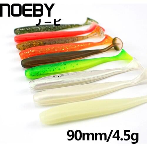 NOEBY 6pcs/lot Soft Lure 90mm/4.5g Worm Handmade Soft Fish Fishing Lure Shad Manual Silicone Bass T-Tail Swimbait Fishing Tackle