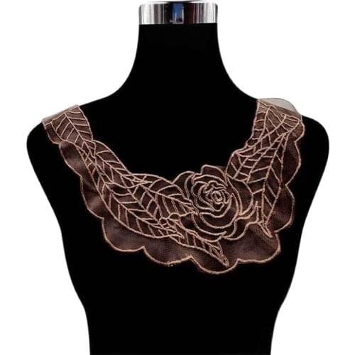New cotton Black 3D flower embroidery lace collar Fabric Sewing Applique DIY bridal neckline ribbon trim Guipure wedding decor